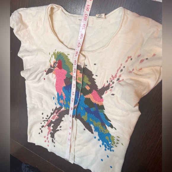 Anthropologie, Sleeping On Snow: Embroidery Short Sleeve Pionus Bird Cardigan—S - Picture 2 of 7